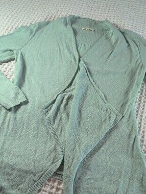 Eileen Fisher Linen Cotton Blend Light Mint Open-Front Draped Cardigan Size S